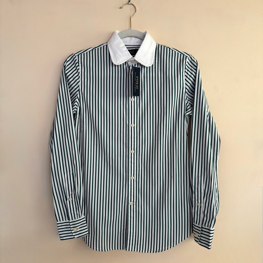 Polo Ralph Lauren Women's Custom Fit Striped Button-Down Shirt In Green/White